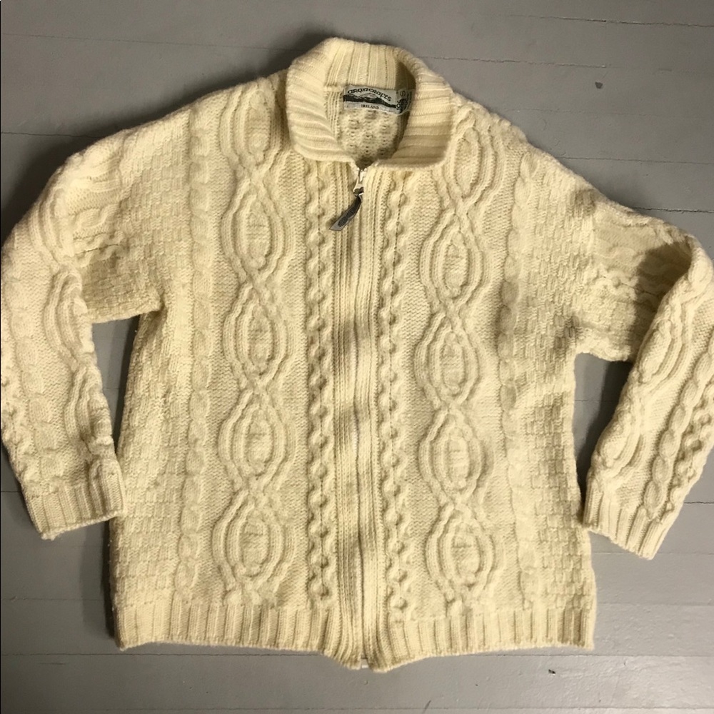Arancraft cream cable knit merino wool sweater